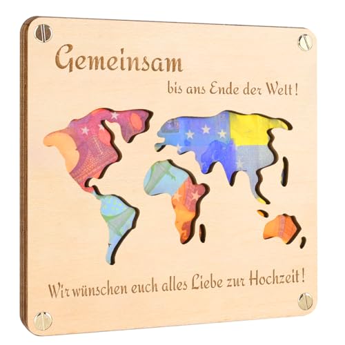 Hochzeitsgeschenke Holz Weltkarte für Brautpaar, Personalisierte Geldgeschenk Verpackung, Originelle Holz Hochzeitskarte, Hochzeit Geschenke Geld (Holzfarbe) von Frexpor