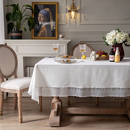 Freyamy Tischdecke 120x120 cm Weiß Einfarbig Quadrat Tischtuch 100% Baumwolle Elegante Lace Volltonfarbe Tischdecke Home Dekoration Abwaschbar Küchentischabdeckung für Couchtisch Speisetisch von Freyamy