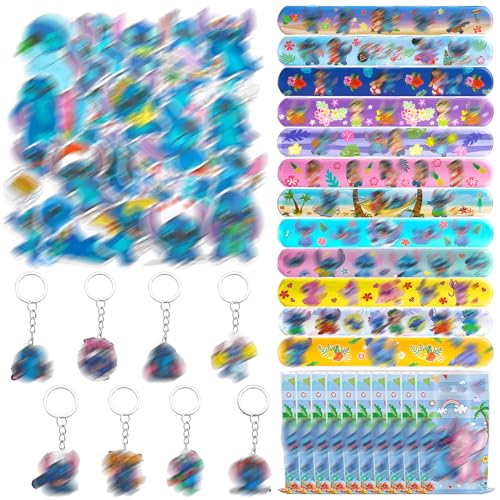 Mitgebsel Kindergeburtstag Set, 80 Stück Kinder Gastgeschenke und kleine Geschenke mit Geschenktüten, Schnapparmbändern, Aufklebern und Schlüsselanhängern als Party Give Aways für Jungen und Mädchen von Freyauga