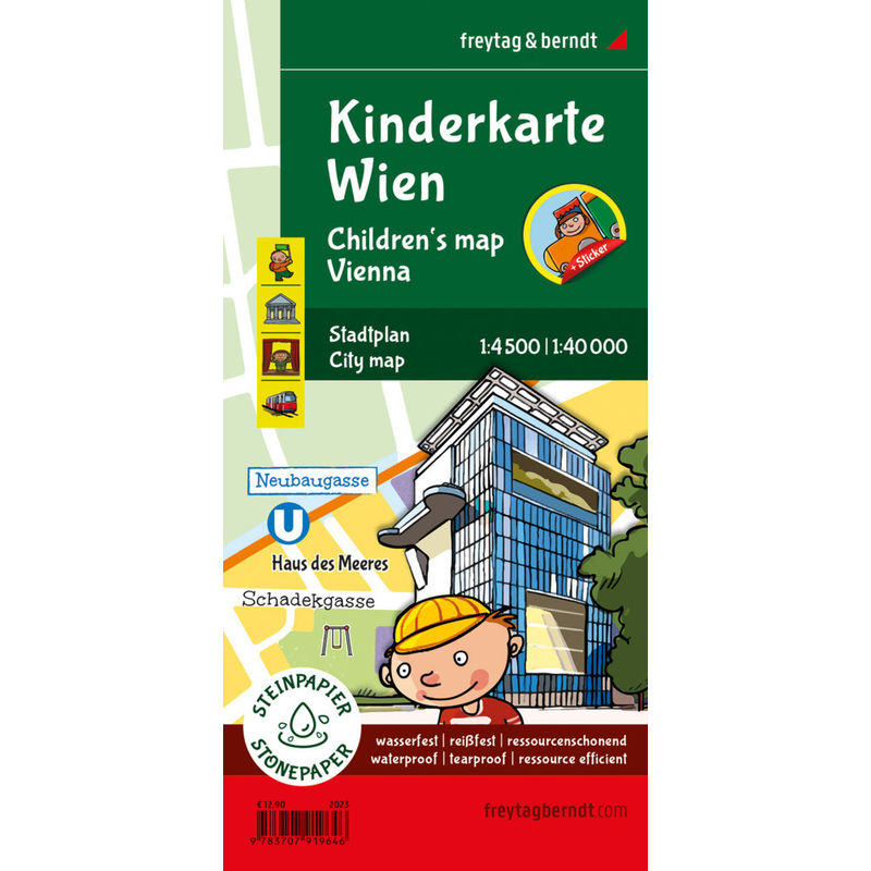Kinderkarte Wien, Stadtplan 1:40.000, Freytag & Berndt - Arthur Fürnhammer, Karte (im Sinne von Landkarte) von Freytag-Berndt u. Artaria