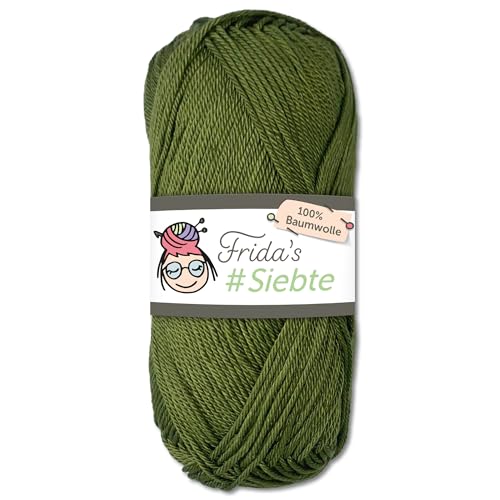 Frida‘s 50 g #Siebte ägyptisches Baumwollgarn Stricken Häkeln Wolle 43 Farben (1239 | Oliv) von Frida's Wollhaus