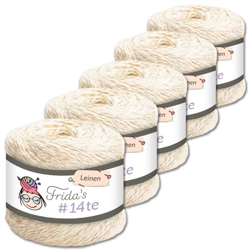 Frida's Wollhaus 5 x 100 g Frida‘s #14te Leinen Wolle Sommergarn Stricken Häkeln weich 40 Farben (7302 | Creme) von Frida's Wollhaus