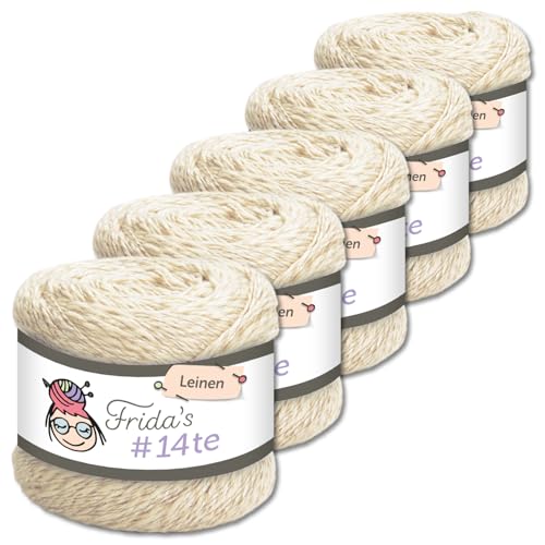 Frida's Wollhaus 5 x 100 g Frida‘s #14te Leinen Wolle Sommergarn Stricken Häkeln weich 40 Farben (7303 | Natur) von Frida's Wollhaus