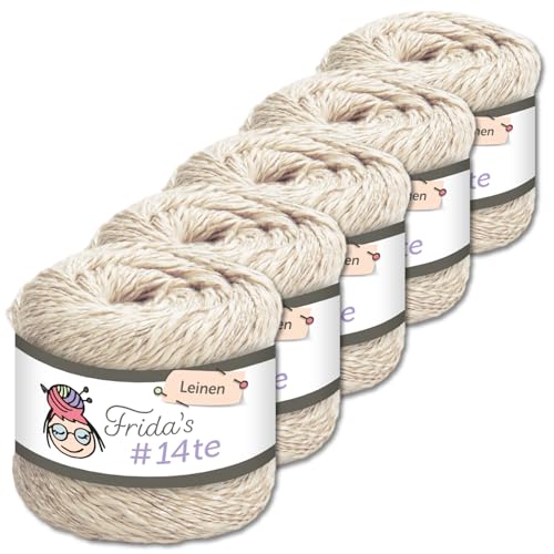 Frida's Wollhaus 5 x 100 g Frida‘s #14te Leinen Wolle Sommergarn Stricken Häkeln weich 40 Farben (7304 | Beige) von Frida's Wollhaus