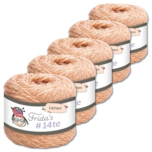 Frida's Wollhaus 5 x 100 g Frida‘s #14te Leinen Wolle Sommergarn Stricken Häkeln weich 40 Farben (7305 | Pfirsich) von Frida's Wollhaus