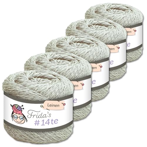 Frida's Wollhaus 5 x 100 g Frida‘s #14te Leinen Wolle Sommergarn Stricken Häkeln weich 40 Farben (7307 | Grau) von Frida's Wollhaus
