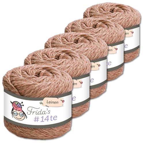 Frida's Wollhaus 5 x 100 g Frida‘s #14te Leinen Wolle Sommergarn Stricken Häkeln weich 40 Farben (7308 | Nougat) von Frida's Wollhaus