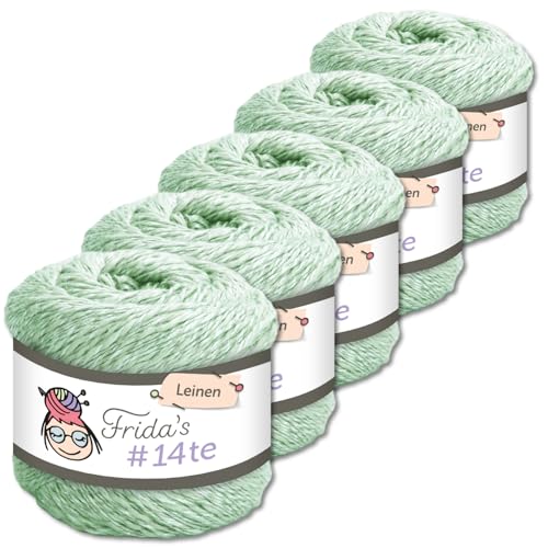 Frida's Wollhaus 5 x 100 g Frida‘s #14te Leinen Wolle Sommergarn Stricken Häkeln weich 40 Farben (7312 | Mint) von Frida's Wollhaus