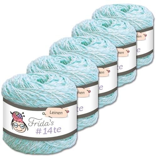 Frida's Wollhaus 5 x 100 g Frida‘s #14te Leinen Wolle Sommergarn Stricken Häkeln weich 40 Farben (7319 | Hellblau) von Frida's Wollhaus