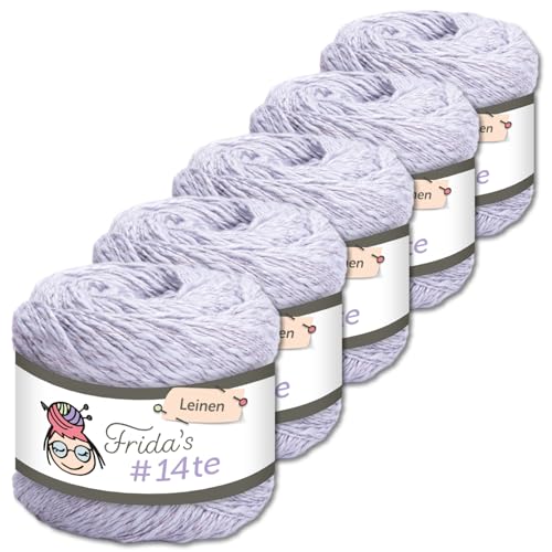Frida's Wollhaus 5 x 100 g Frida‘s #14te Leinen Wolle Sommergarn Stricken Häkeln weich 40 Farben (7320 | Flieder) von Frida's Wollhaus