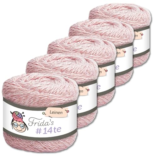 Frida's Wollhaus 5 x 100 g Frida‘s #14te Leinen Wolle Sommergarn Stricken Häkeln weich 40 Farben (7321 | Orchidee) von Frida's Wollhaus