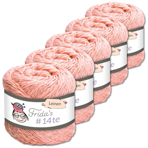 Frida's Wollhaus 5 x 100 g Frida‘s #14te Leinen Wolle Sommergarn Stricken Häkeln weich 40 Farben (7322 | Rosa) von Frida's Wollhaus