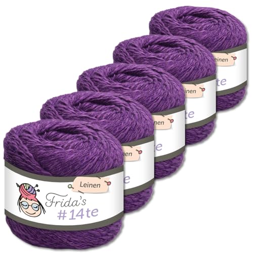Frida's Wollhaus 5 x 100 g Frida‘s #14te Leinen Wolle Sommergarn Stricken Häkeln weich 40 Farben (7324 | Lila) von Frida's Wollhaus
