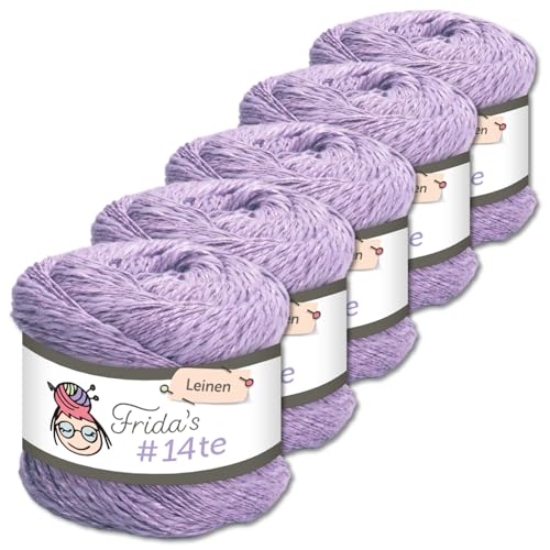 Frida's Wollhaus 5 x 100 g Frida‘s #14te Leinen Wolle Sommergarn Stricken Häkeln weich 40 Farben (7325 | Lavendel) von Frida's Wollhaus