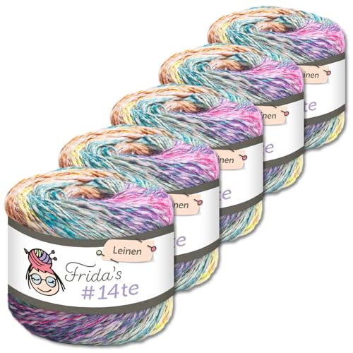 Frida's Wollhaus 5 x 100 g Frida‘s #14te Leinen Wolle Sommergarn Stricken Häkeln weich 40 Farben (7401) von Frida's Wollhaus
