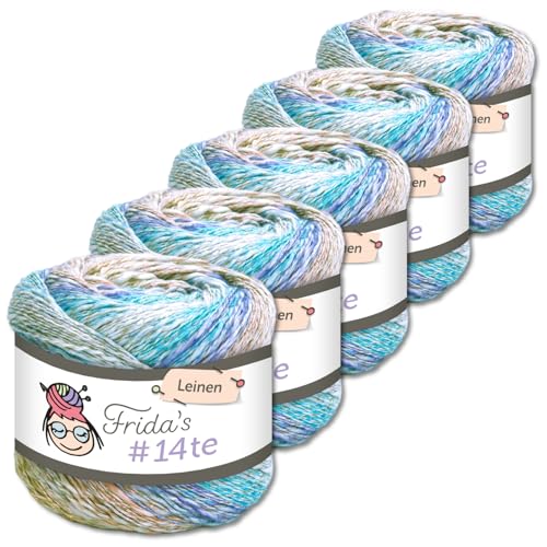 Frida's Wollhaus 5 x 100 g Frida‘s #14te Leinen Wolle Sommergarn Stricken Häkeln weich 40 Farben (7402) von Frida's Wollhaus