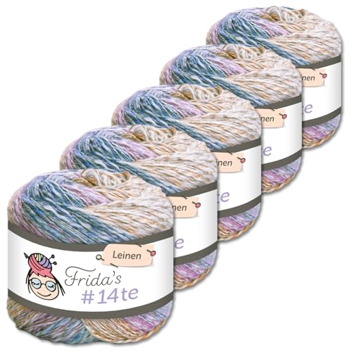 Frida's Wollhaus 5 x 100 g Frida‘s #14te Leinen Wolle Sommergarn Stricken Häkeln weich 40 Farben (7404) von Frida's Wollhaus