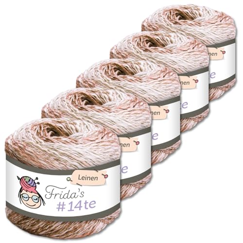 Frida's Wollhaus 5 x 100 g Frida‘s #14te Leinen Wolle Sommergarn Stricken Häkeln weich 40 Farben (7405) von Frida's Wollhaus