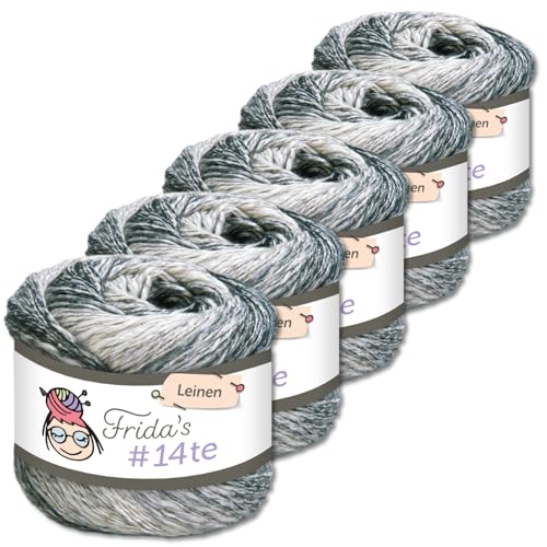 Frida's Wollhaus 5 x 100 g Frida‘s #14te Leinen Wolle Sommergarn Stricken Häkeln weich 40 Farben (7406) von Frida's Wollhaus