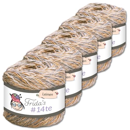 Frida's Wollhaus 5 x 100 g Frida‘s #14te Leinen Wolle Sommergarn Stricken Häkeln weich 40 Farben (7407) von Frida's Wollhaus