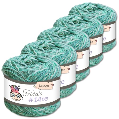 Frida's Wollhaus 5 x 100 g Frida‘s #14te Leinen Wolle Sommergarn Stricken Häkeln weich 40 Farben (7408) von Frida's Wollhaus