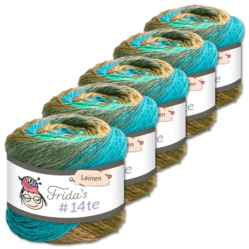 Frida's Wollhaus 5 x 100 g Frida‘s #14te Leinen Wolle Sommergarn Stricken Häkeln weich 40 Farben (7409) von Frida's Wollhaus