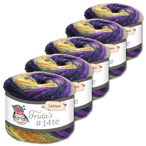 Frida's Wollhaus 5 x 100 g Frida‘s #14te Leinen Wolle Sommergarn Stricken Häkeln weich 40 Farben (7410) von Frida's Wollhaus