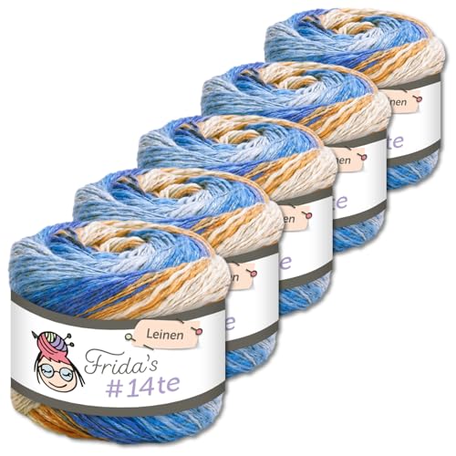Frida's Wollhaus 5 x 100 g Frida‘s #14te Leinen Wolle Sommergarn Stricken Häkeln weich 40 Farben (7411) von Frida's Wollhaus