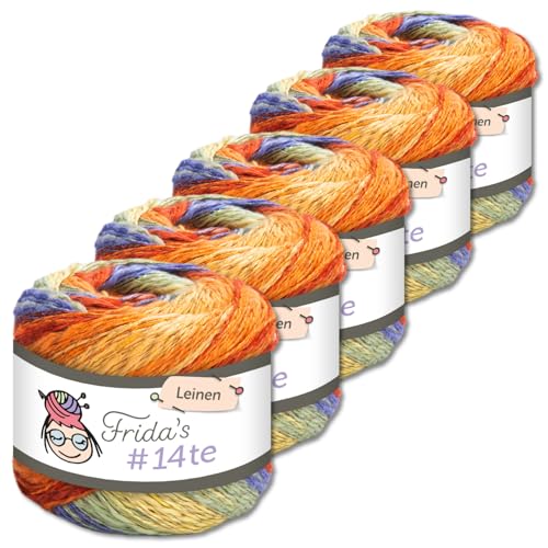 Frida's Wollhaus 5 x 100 g Frida‘s #14te Leinen Wolle Sommergarn Stricken Häkeln weich 40 Farben (7412) von Frida's Wollhaus