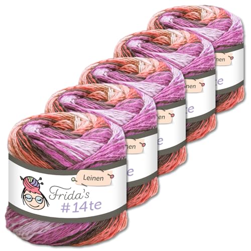 Frida's Wollhaus 5 x 100 g Frida‘s #14te Leinen Wolle Sommergarn Stricken Häkeln weich 40 Farben (7413) von Frida's Wollhaus
