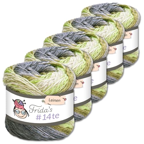 Frida's Wollhaus 5 x 100 g Frida‘s #14te Leinen Wolle Sommergarn Stricken Häkeln weich 40 Farben (7414) von Frida's Wollhaus