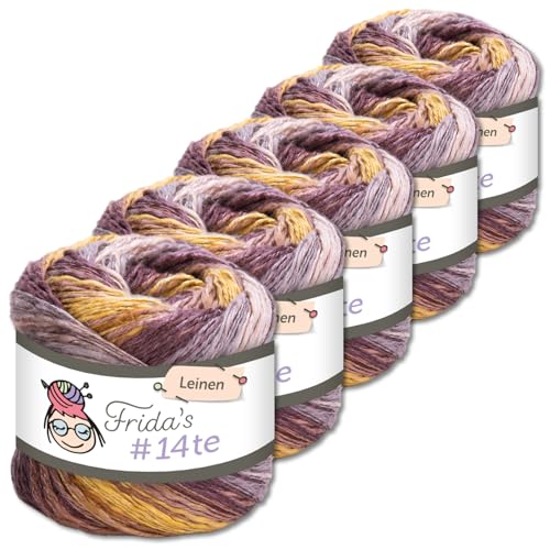 Frida's Wollhaus 5 x 100 g Frida‘s #14te Leinen Wolle Sommergarn Stricken Häkeln weich 40 Farben (7415) von Frida's Wollhaus