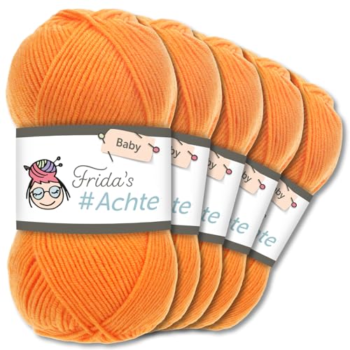 Frida's Wollhaus 5 x 100 g Frida's #Achte Babywolle Wolle Garn Stricken Häkeln Anti-Pilling 66 Farben (336 | Orange) von Frida's Wollhaus