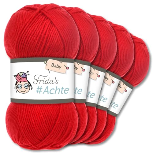 Frida's Wollhaus 5 x 100 g Frida's #Achte Babywolle Wolle Garn Stricken Häkeln Anti-Pilling 66 Farben (56 | Rot) von Frida's Wollhaus