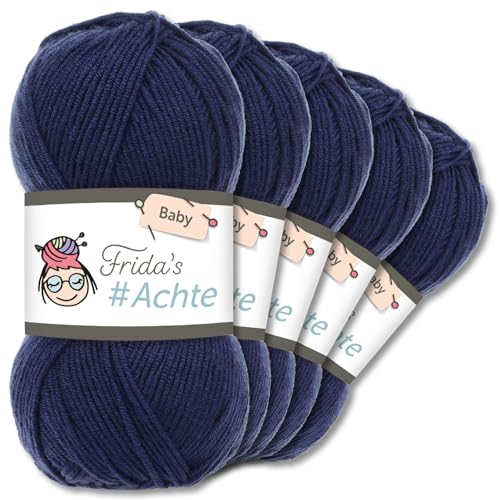 Frida's Wollhaus 5 x 100 g Frida's #Achte Babywolle Wolle Garn Stricken Häkeln Anti-Pilling 66 Farben (58 | Navyblau) von Frida's Wollhaus