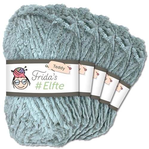 Frida's Wollhaus 5 x 100 g Frida‘s #Elfte Teddy Fransengarn Amigurumi Stricken Wolle 24 Farben (972 | Hellgrau) von Frida's Wollhaus