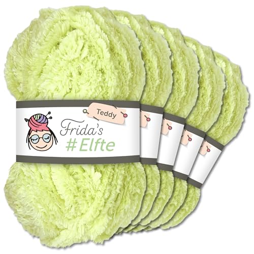 Frida's Wollhaus 5 x 100 g Frida‘s #Elfte Teddy Fransengarn Amigurumi Stricken Wolle 24 Farben (983 | Hellgrün) von Frida's Wollhaus