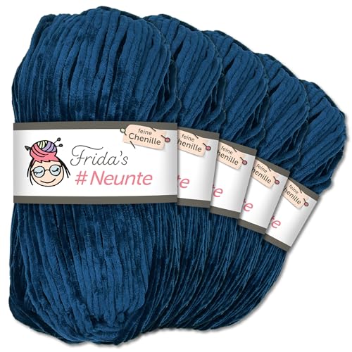 Frida's Wollhaus 5 x 100 g Frida's #Neunte feines Chenillegarn Wolle Stricken Häkeln 29 Farben (848 | Marine) von Frida's Wollhaus