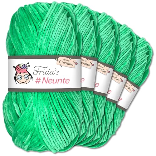 Frida's Wollhaus 5 x 100 g Frida's #Neunte feines Chenillegarn Wolle Stricken Häkeln 29 Farben (861 | Grün) von Frida's Wollhaus
