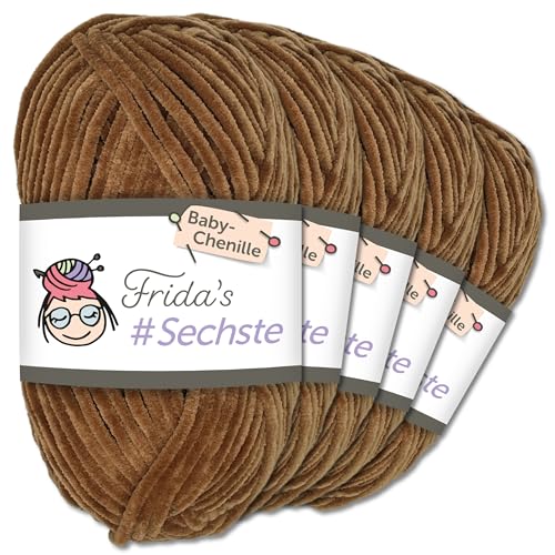 Frida's Wollhaus 5 x 50 g Frida‘s #Sechste Baby-Chenillegarn Stricken Häkeln Wolle samtig 30 Farben (765 | Hellbraun) von Frida's Wollhaus