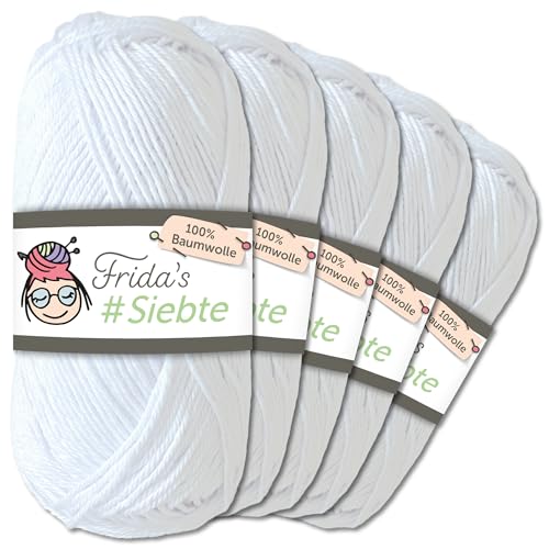 Frida's Wollhaus 5 x 50 g Frida‘s #Siebte ägyptisches Baumwollgarn Stricken Häkeln Wolle 43 Farben (1200 | Weiß) von Frida's Wollhaus