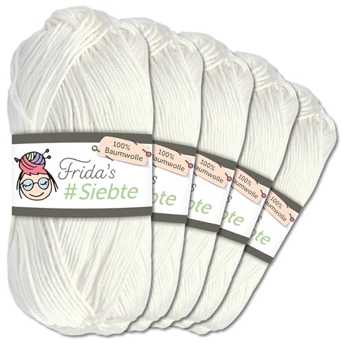 Frida's Wollhaus 5 x 50 g Frida‘s #Siebte ägyptisches Baumwollgarn Stricken Häkeln Wolle 43 Farben (1201) von Frida's Wollhaus