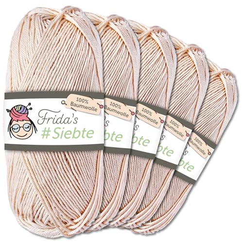 Frida's Wollhaus 5 x 50 g Frida‘s #Siebte ägyptisches Baumwollgarn Stricken Häkeln Wolle 43 Farben (1202 | Beige) von Frida's Wollhaus