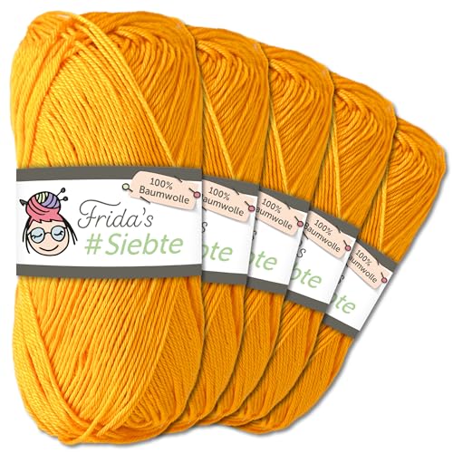 Frida's Wollhaus 5 x 50 g Frida‘s #Siebte ägyptisches Baumwollgarn Stricken Häkeln Wolle 43 Farben (1204 | Hellorange) von Frida's Wollhaus