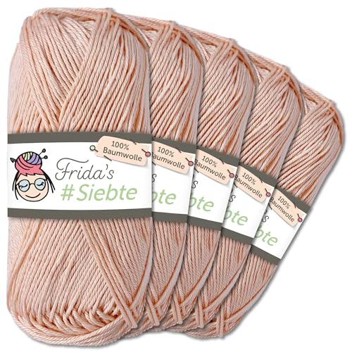 Frida's Wollhaus 5 x 50 g Frida‘s #Siebte ägyptisches Baumwollgarn Stricken Häkeln Wolle 43 Farben (1205 | Apricot) von Frida's Wollhaus