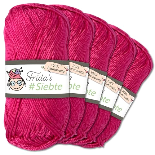 Frida's Wollhaus 5 x 50 g Frida‘s #Siebte ägyptisches Baumwollgarn Stricken Häkeln Wolle 43 Farben (1206 | Pink) von Frida's Wollhaus