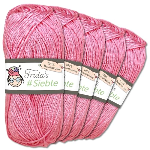 Frida's Wollhaus 5 x 50 g Frida‘s #Siebte ägyptisches Baumwollgarn Stricken Häkeln Wolle 43 Farben (1207 | Flamingo) von Frida's Wollhaus