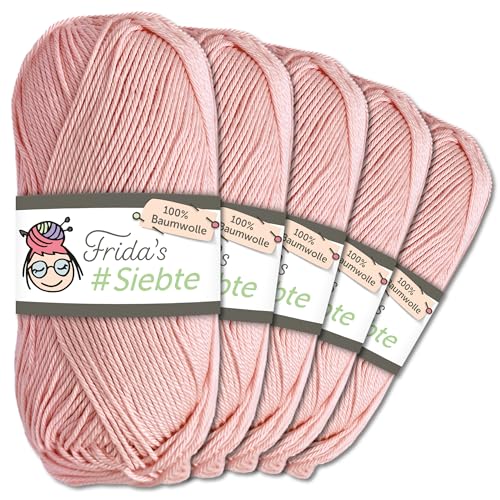 Frida's Wollhaus 5 x 50 g Frida‘s #Siebte ägyptisches Baumwollgarn Stricken Häkeln Wolle 43 Farben (1208 | Rosa) von Frida's Wollhaus