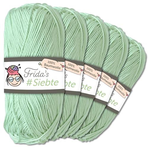 Frida's Wollhaus 5 x 50 g Frida‘s #Siebte ägyptisches Baumwollgarn Stricken Häkeln Wolle 43 Farben (1211 | Helltürkis) von Frida's Wollhaus