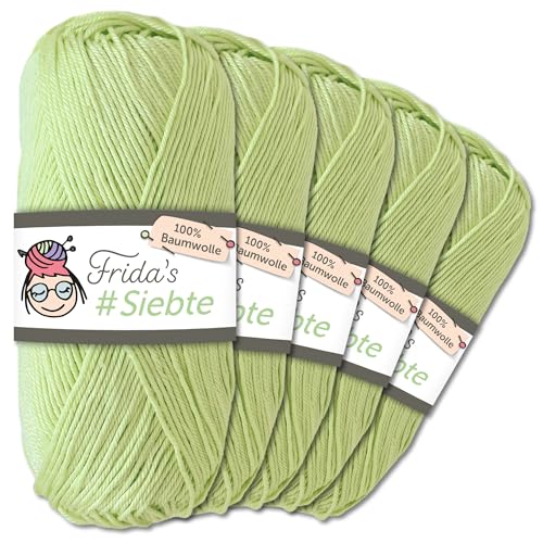 Frida's Wollhaus 5 x 50 g Frida‘s #Siebte ägyptisches Baumwollgarn Stricken Häkeln Wolle 43 Farben (1212 | Lindgrün) von Frida's Wollhaus